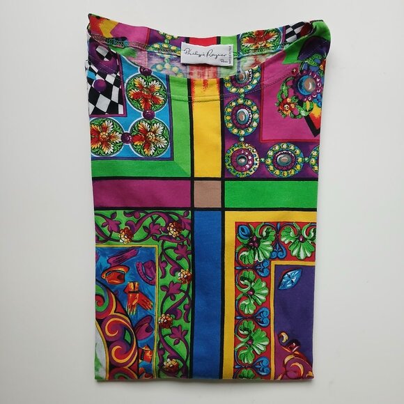 VTG 1980s Top by Philippe Peyner, Paris Tunic Flared 3/4 Sleeves Versace Style - Picture 16 of 16